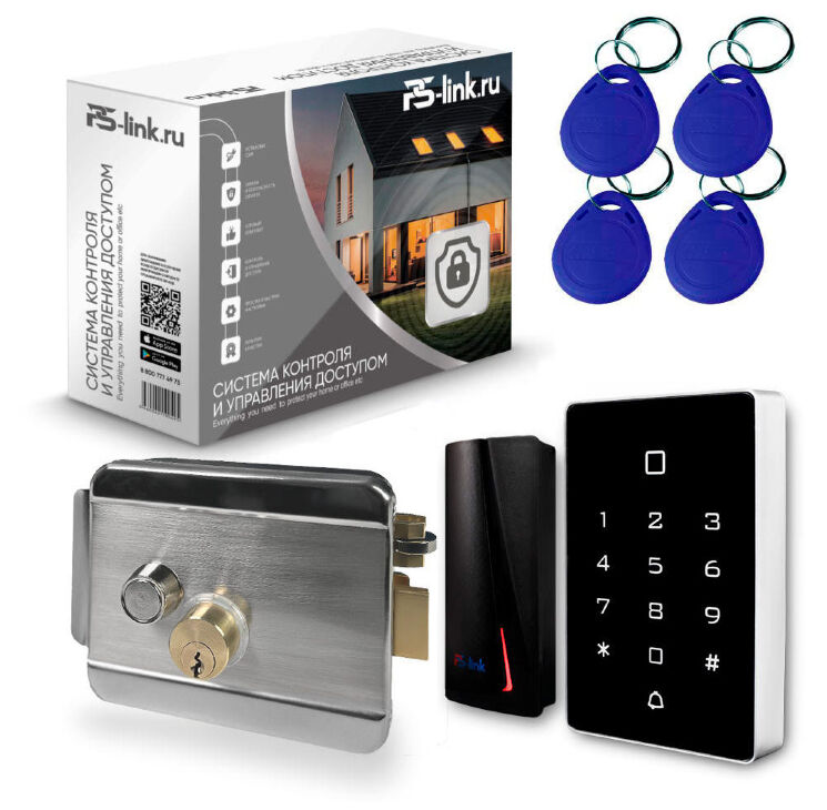 Система СКУД KIT-T12MF-P-SSM на 1 дверь, сенсорная панель, 2 считывателя Mifare, серебристый замок, НЗ тип